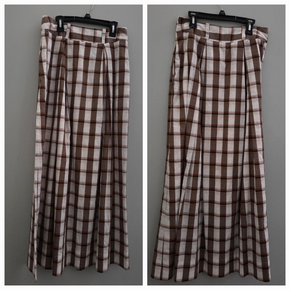 Maeve Pleated Plaid Maxi Skirt A-Line Preppy Academia Brown Skirt Size 4 - Picture 1 of 9